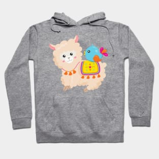 Mexican Llama, Cute Llama, Cute Alpaca, Blue Bird Hoodie